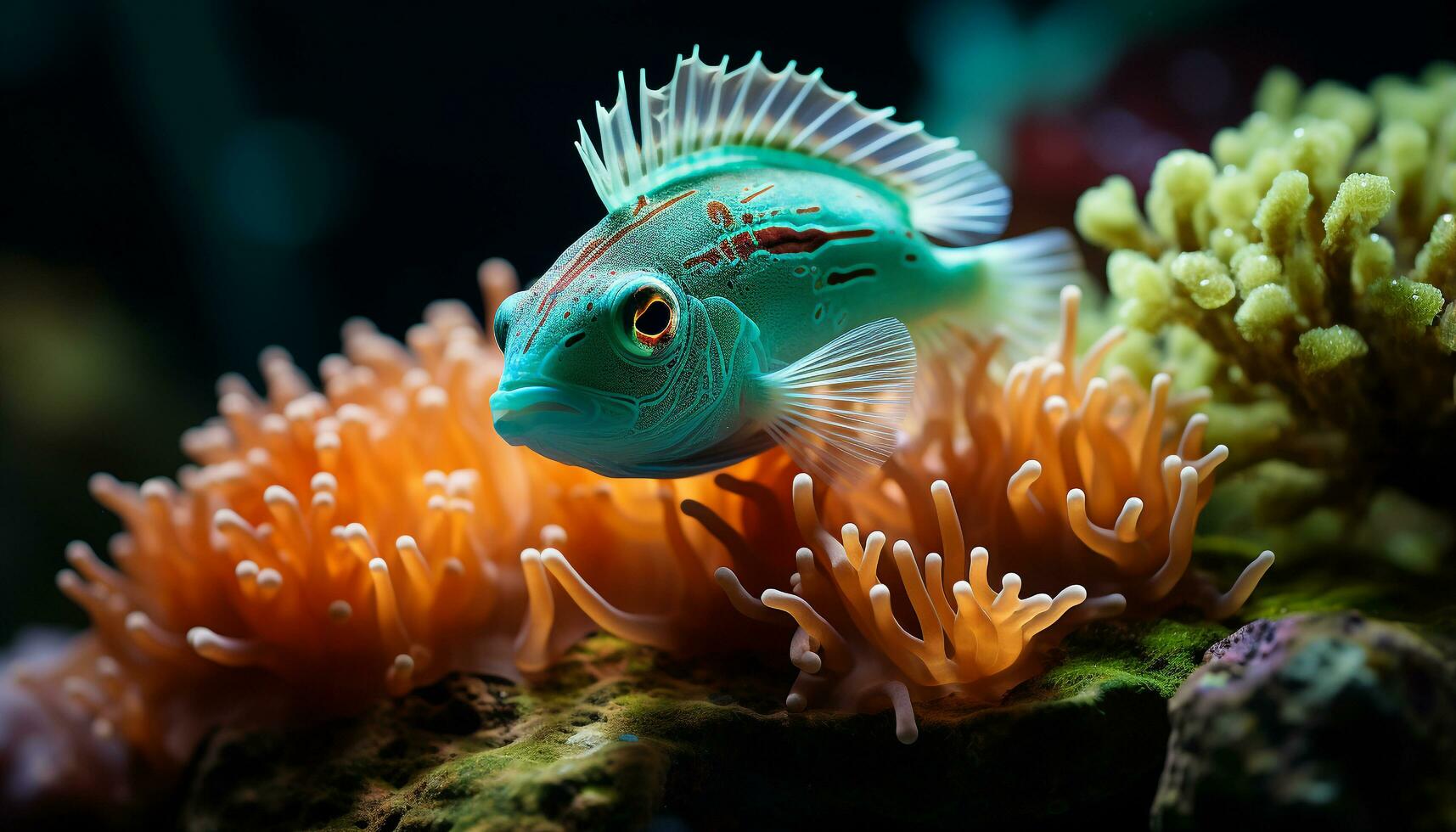 ai généré coloré pitre poisson nager dans une tropical récif généré par ai photo
