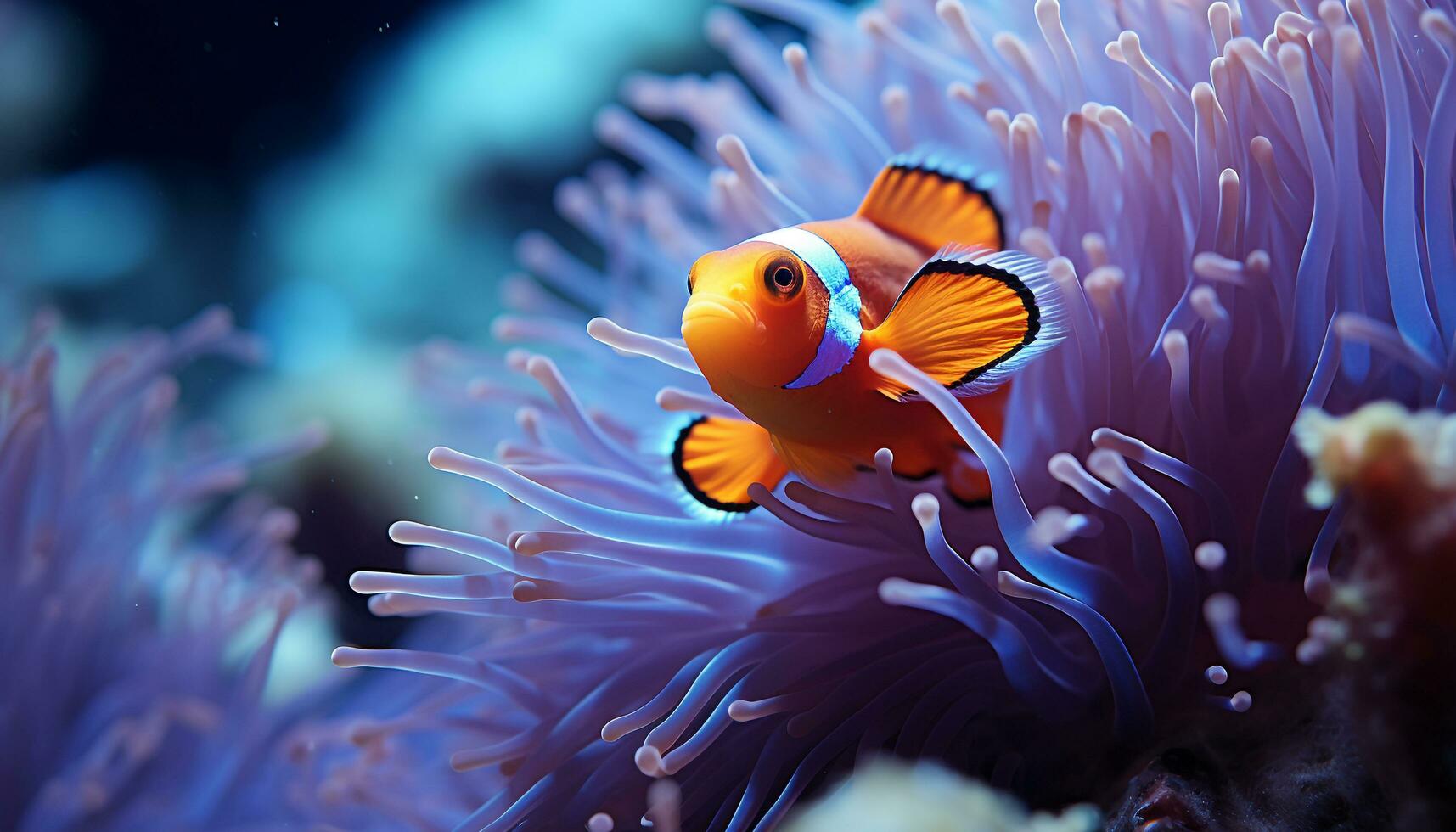 ai généré pitre poisson nager dans vibrant sous-marin récif généré par ai photo