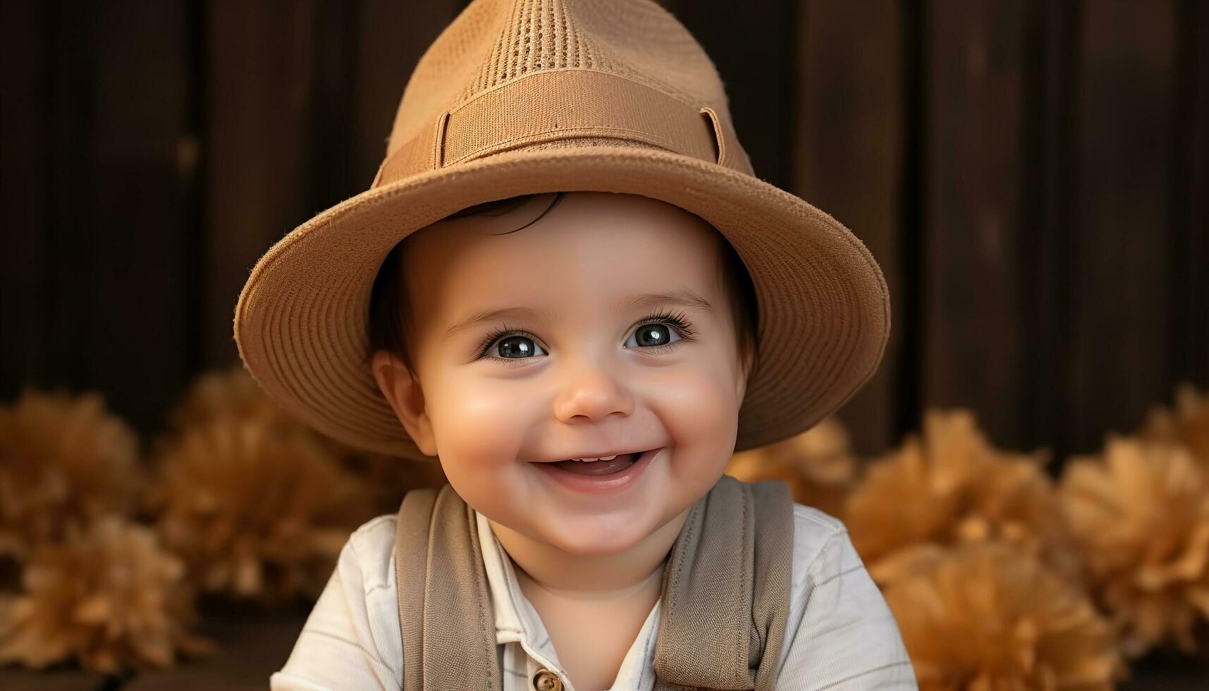 ai généré mignonne souriant enfant profiter la nature sur une ferme généré par ai photo