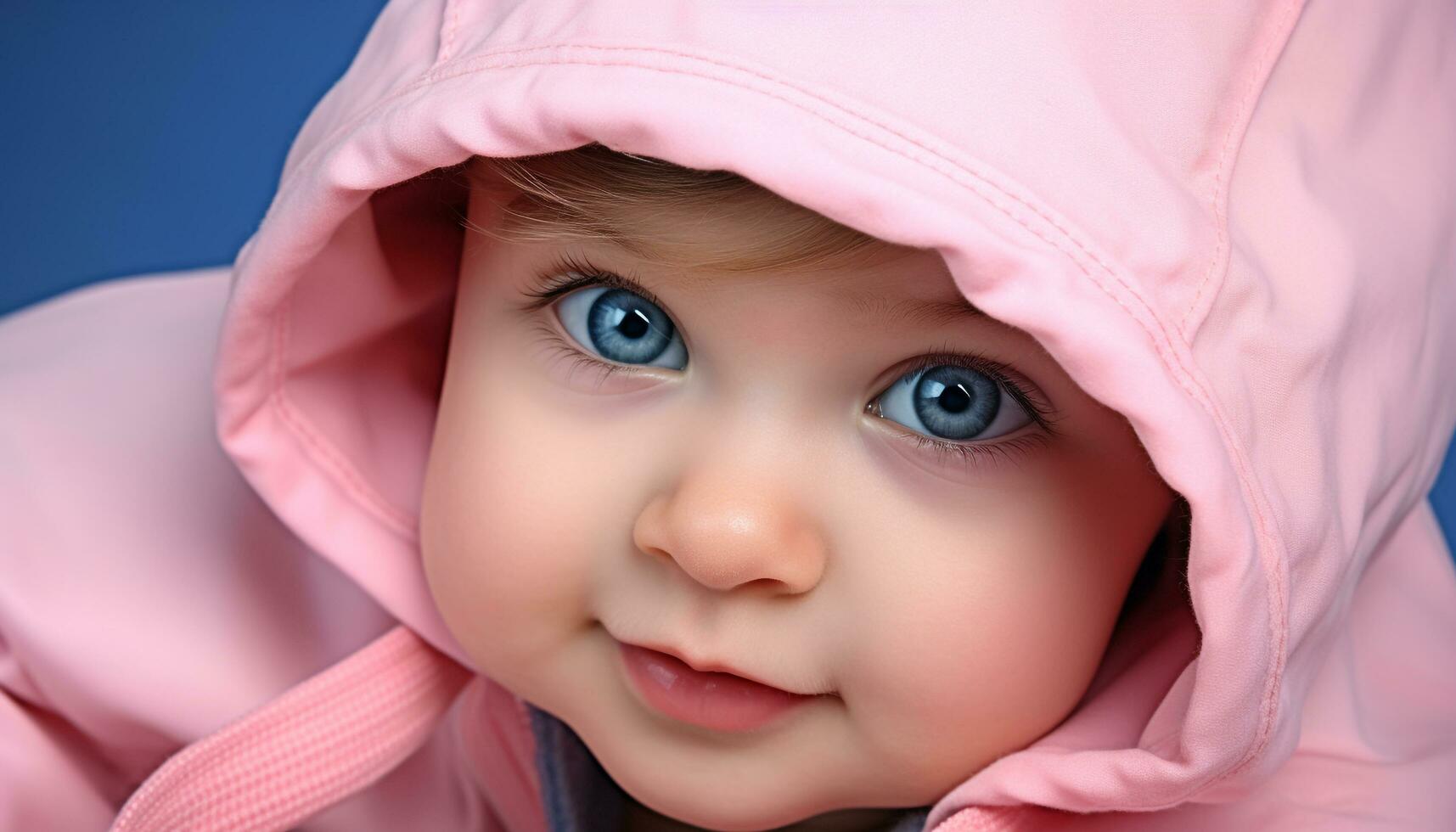 ai généré mignonne bébé fille avec bleu yeux souriant généré par ai photo