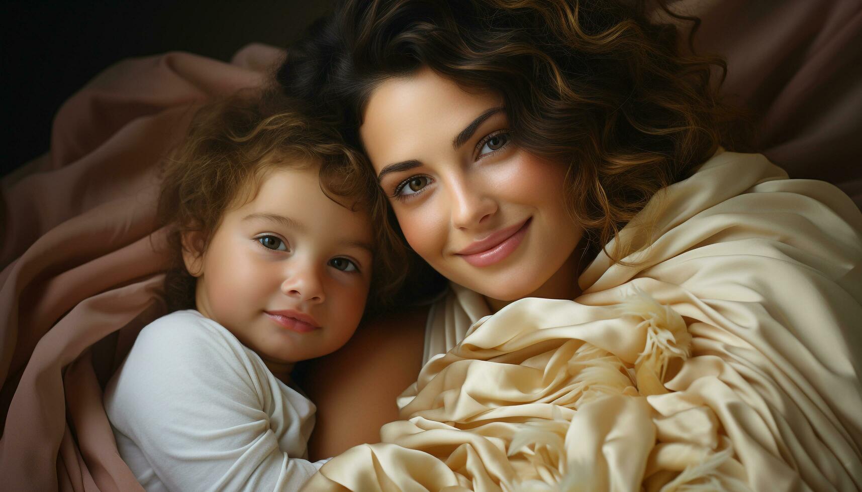 ai généré souriant enfant embrasse mère, rayonnant l'amour et bonheur généré par ai photo