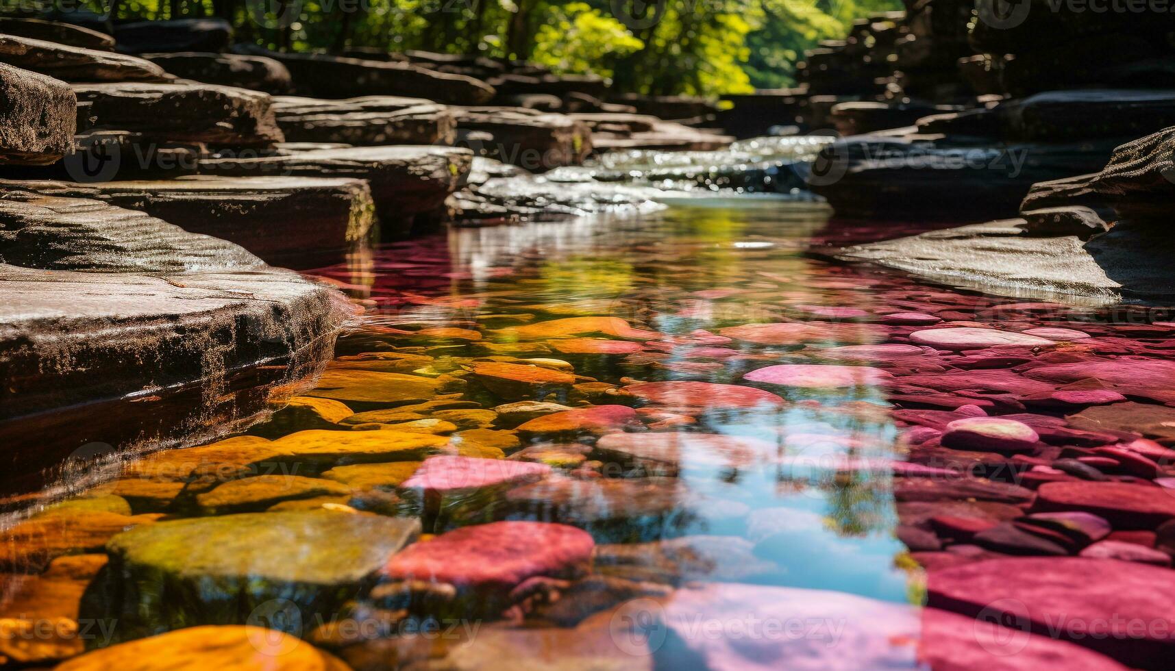 ai généré tranquille scène de écoulement l'eau dans une forêt généré par ai photo