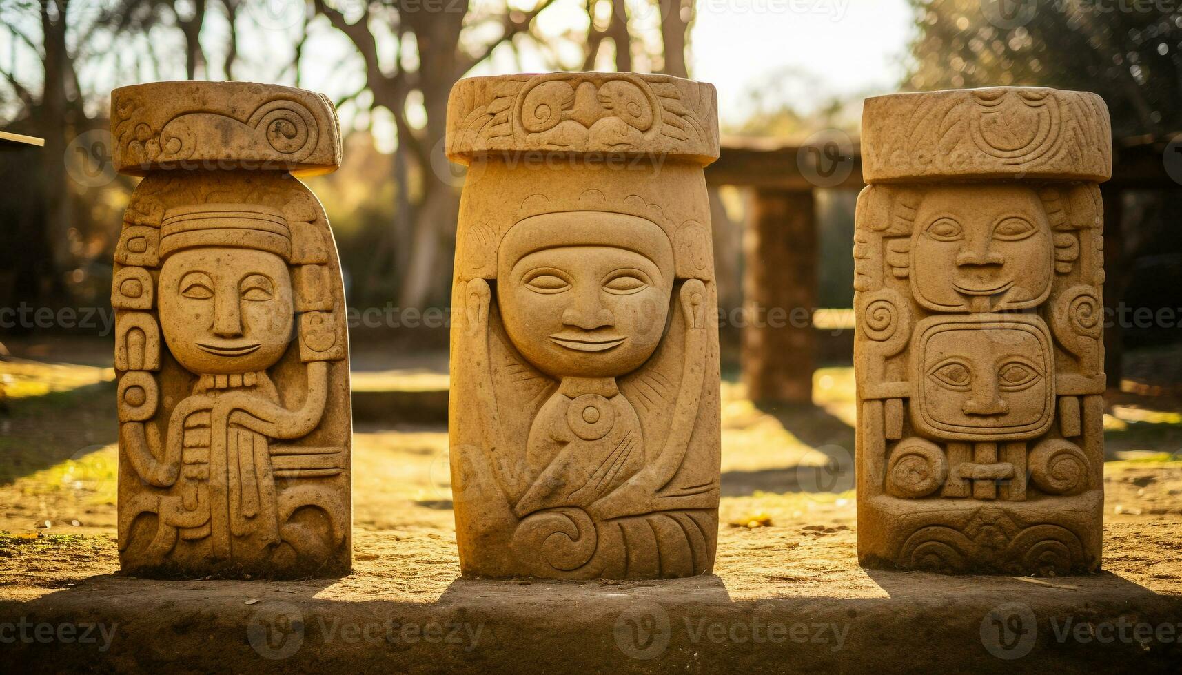 ai généré ancien sculpture sourires, symbolisant spiritualité dans indigène culture généré par ai photo