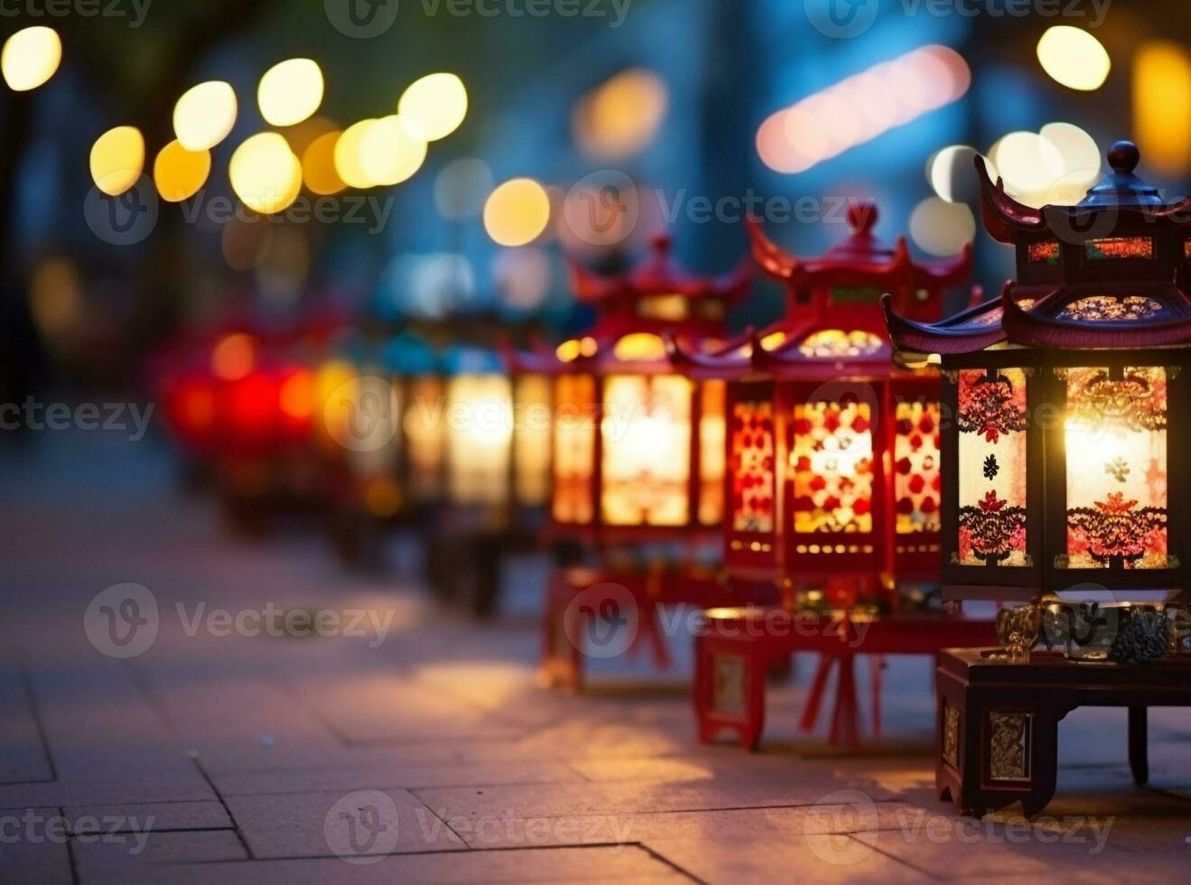 ai généré la nuit fête dans Pékin, lanternes éclairer traditionnel chinois culture généré par ai photo