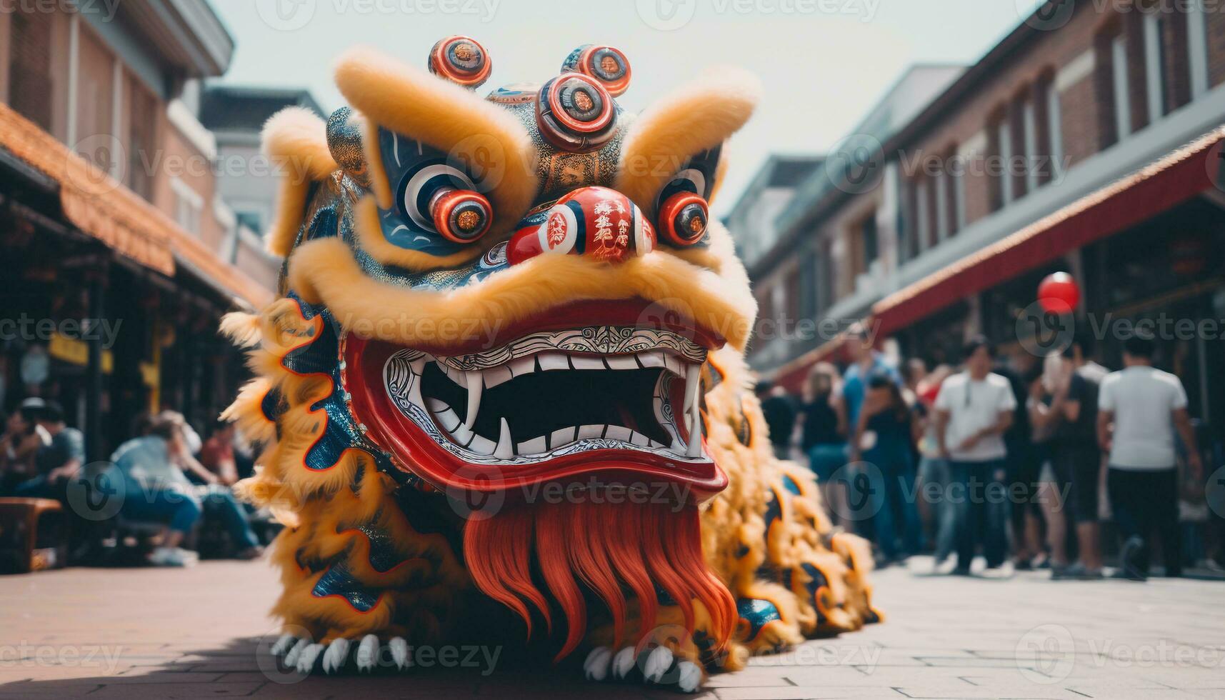 ai généré dragon masque apporte acclamation à traditionnel chinois fête généré par ai photo