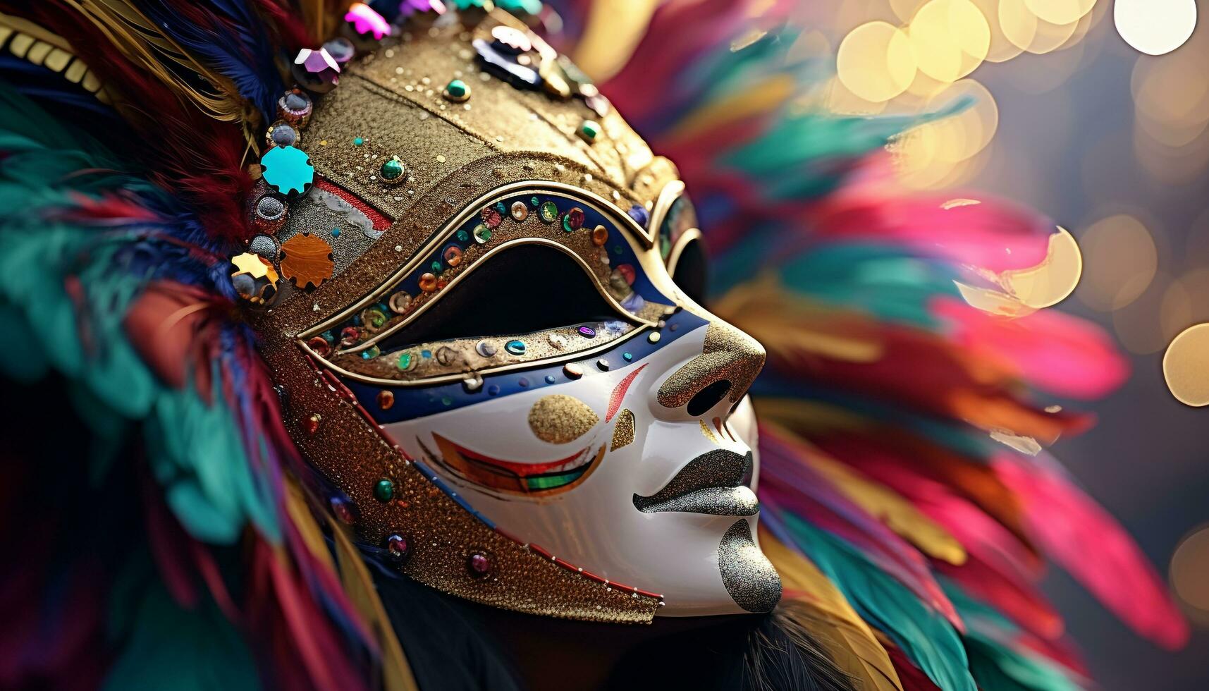 ai généré coloré à plumes masques déguisement le élégance de mardi gras généré par ai photo