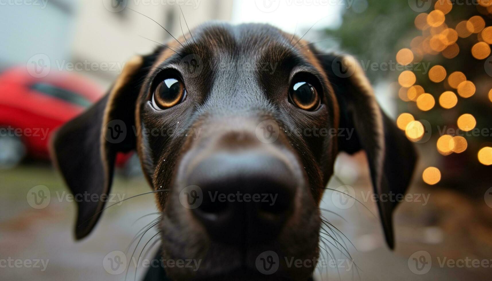 ai généré mignonne chiot séance en plein air, à la recherche à caméra généré par ai photo