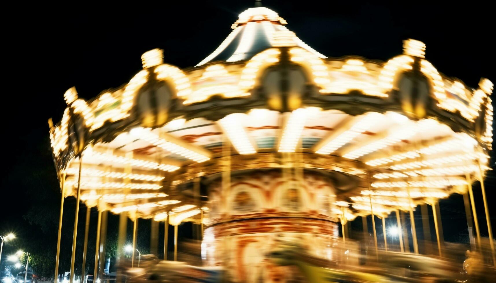 ai généré filage carrousel s'enflamme vibrant enfance joie à nuit généré par ai photo