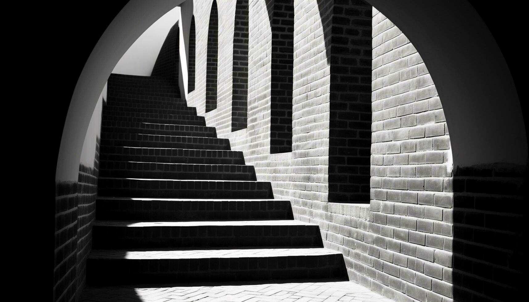 ai généré moderne escalier conception dans une noir et blanc bâtiment généré par ai photo