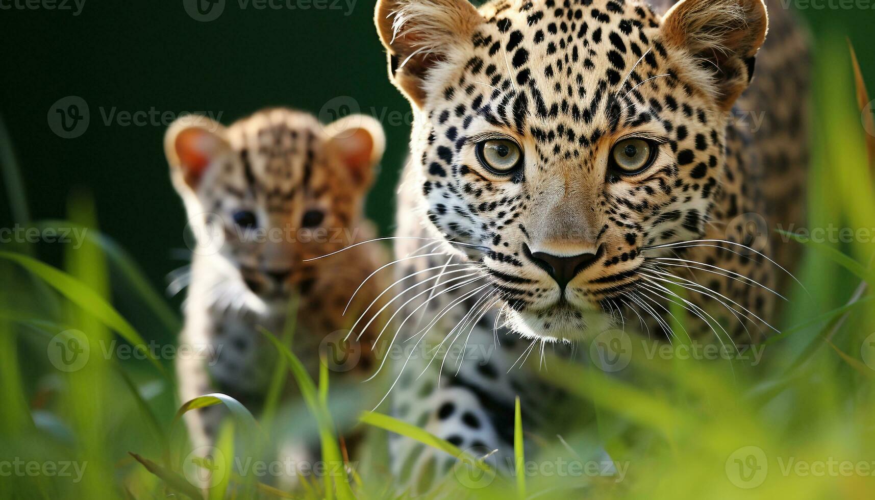 ai généré mignonne tigre en regardant, rayé fourrure, danger dans région sauvage généré par ai photo