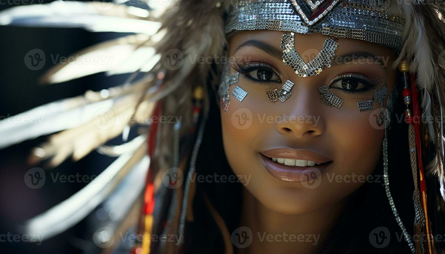 ai généré souriant Jeune femme dans traditionnel indigène coiffure généré par ai photo