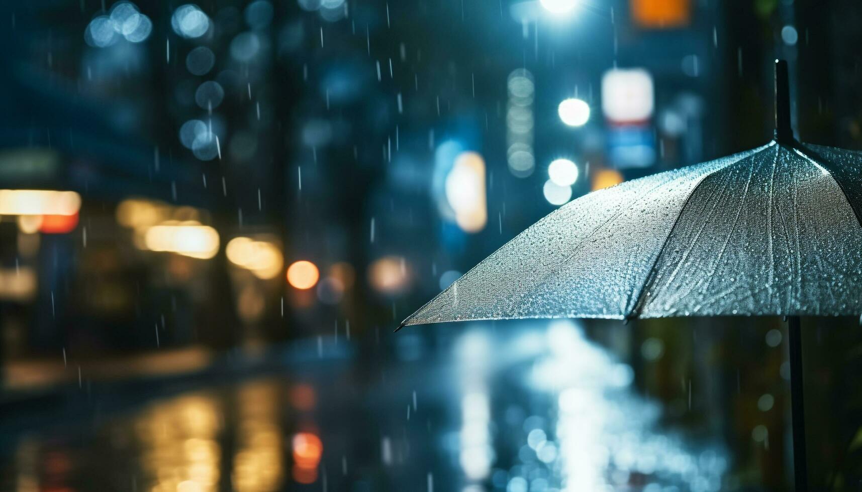 ai généré goutte de pluie sur humide fenêtre reflète ville lumières à nuit généré par ai photo