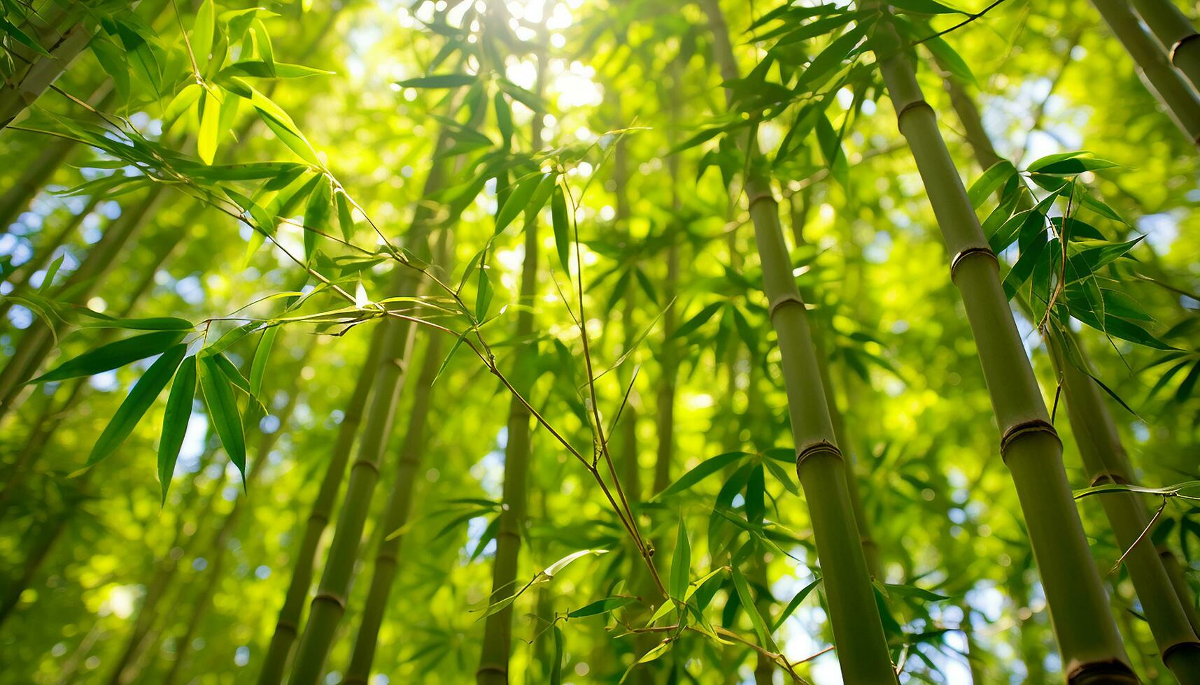 ai généré Frais vert feuilles sur une bambou branche généré par ai photo