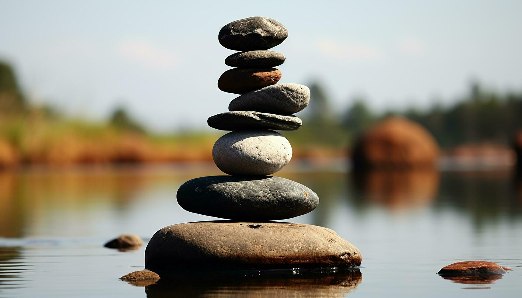 ai généré empilés pierre cairn symbolise harmonie et tranquillité généré par ai photo