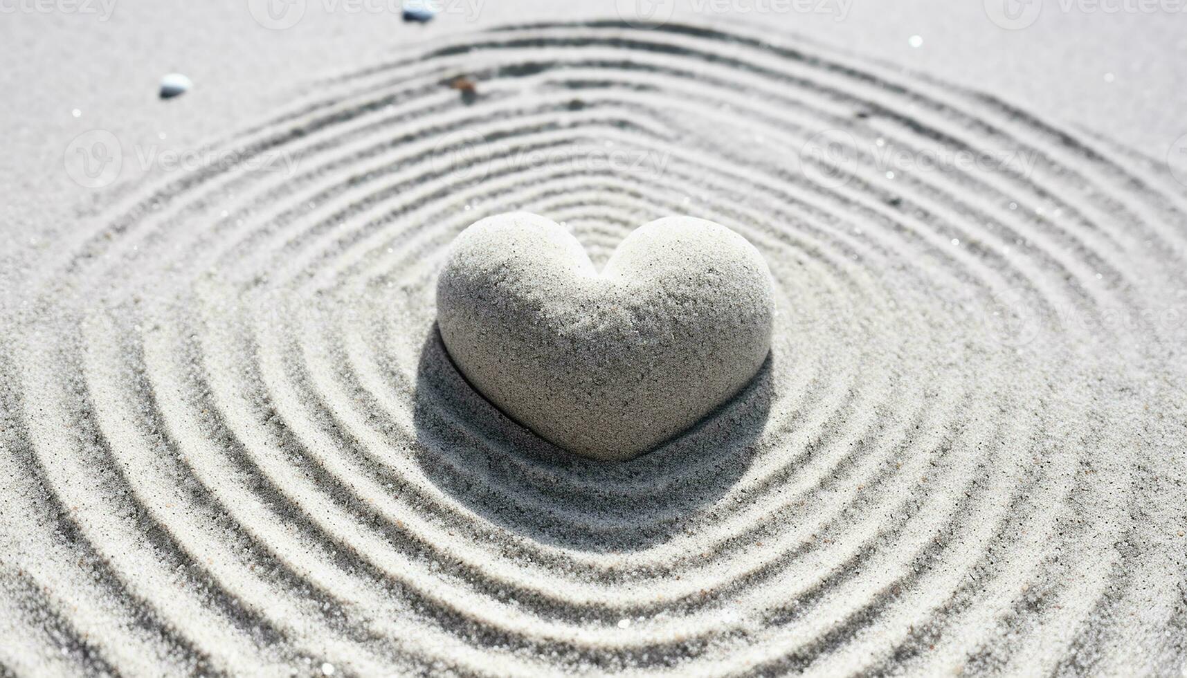 ai généré l'amour symbole, cœur forme pierre sur tranquille littoral généré par ai photo