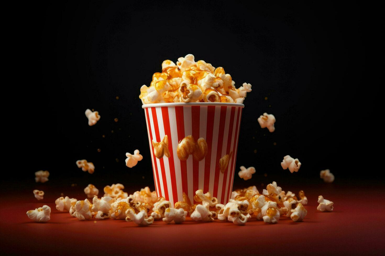 ai généré vue de 3d tasse de cinéma Popcorn, une seau de pop corn sur une Jaune Contexte . ai généré photo