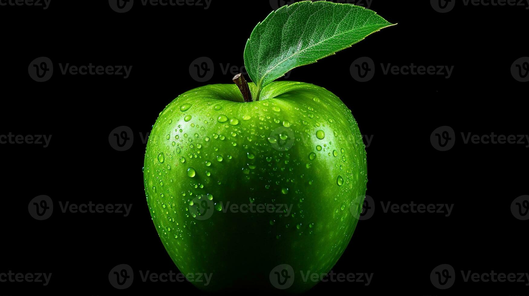 ai généré mûr vert Pomme avec feuille sur blanc Contexte. frais, en bonne santé, en bonne santé vie, fruit photo