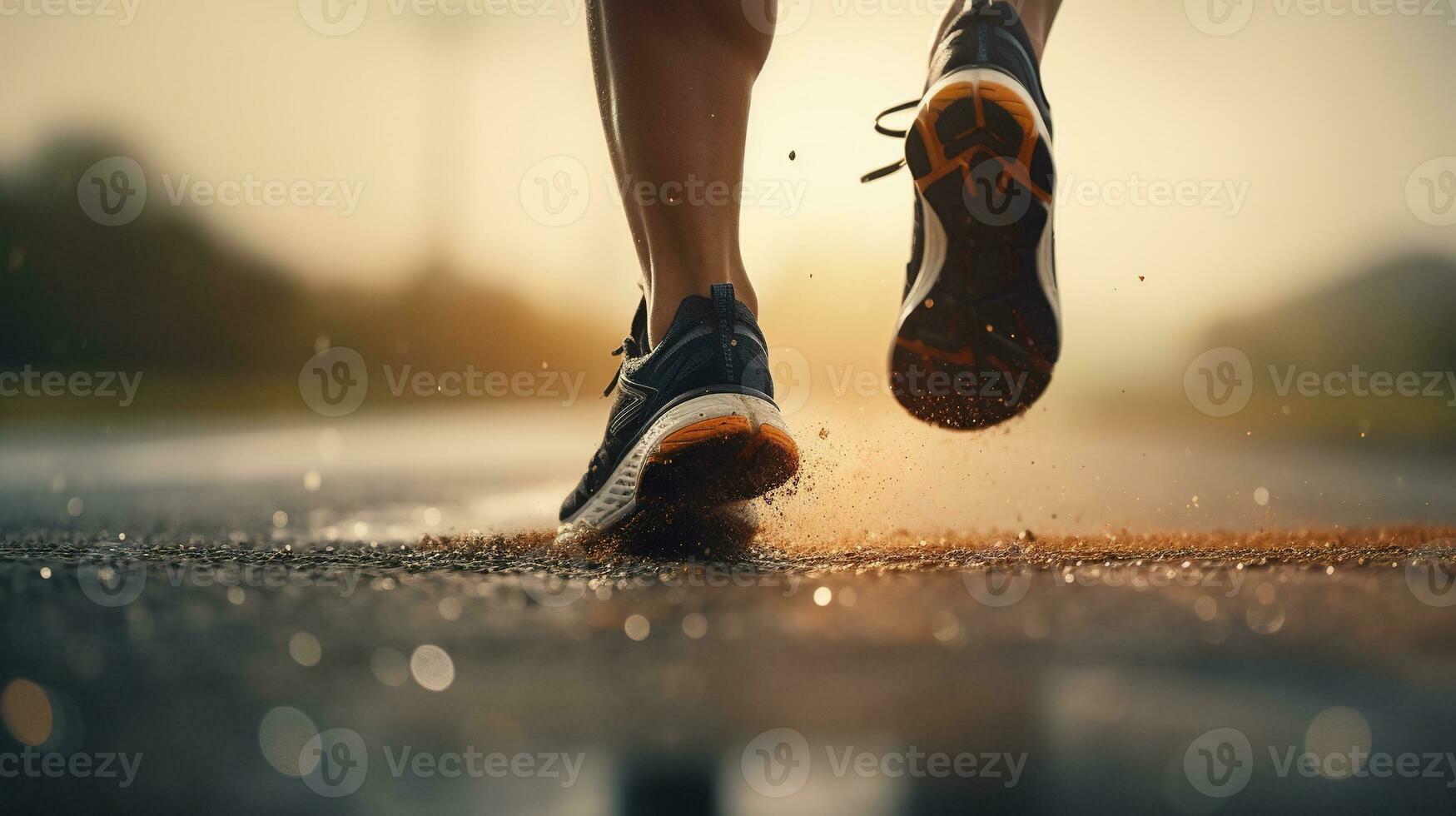 ai généré athlète des chaussures tandis que fonctionnement dans le route. processus, marathon, en difficulté, prospère, gagnant, le jogging photo