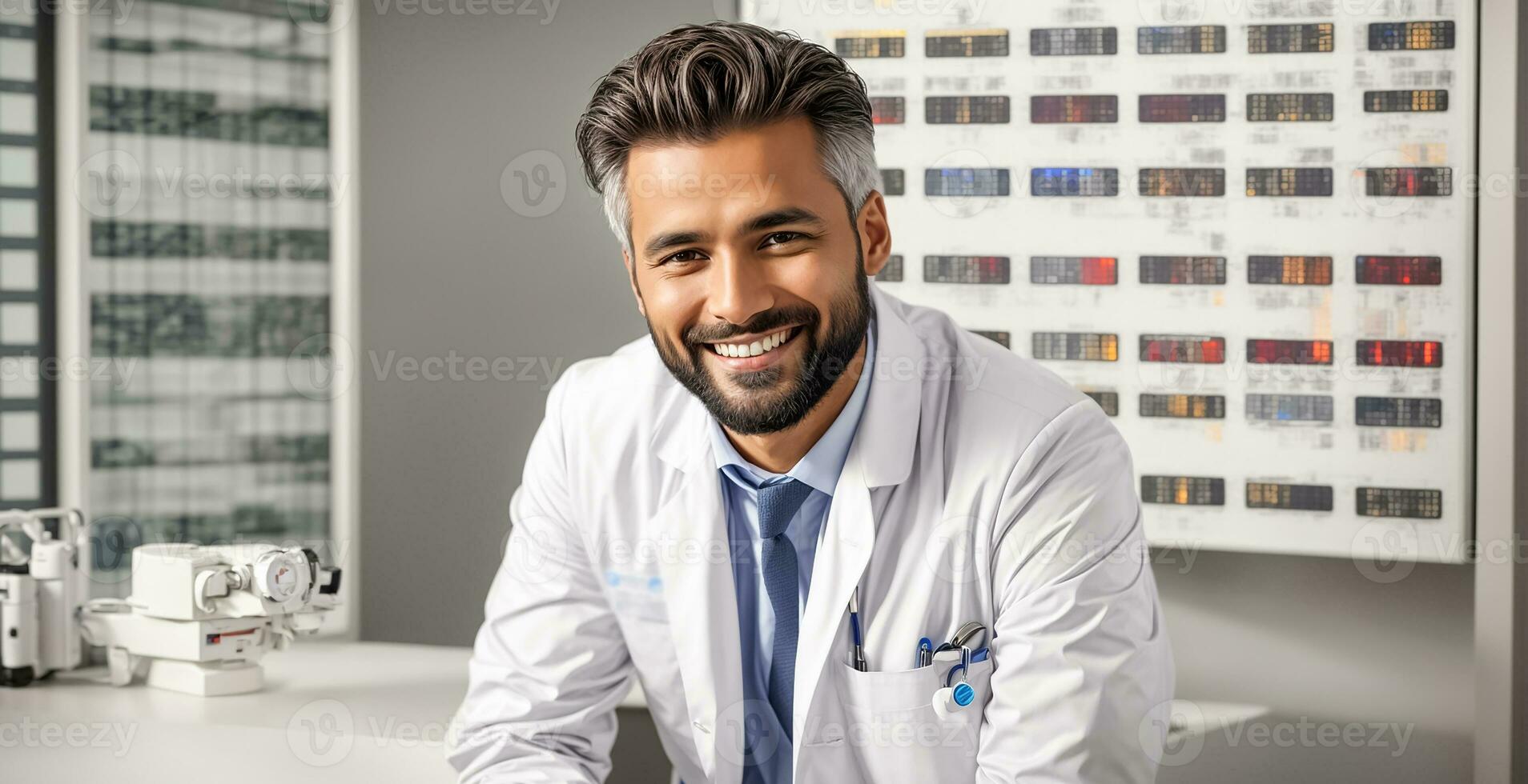 ai généré portrait de une souriant Masculin médecin photo