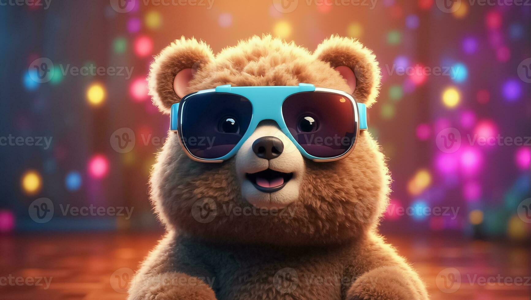 ai généré mignonne jouet ours dans des lunettes de soleil photo