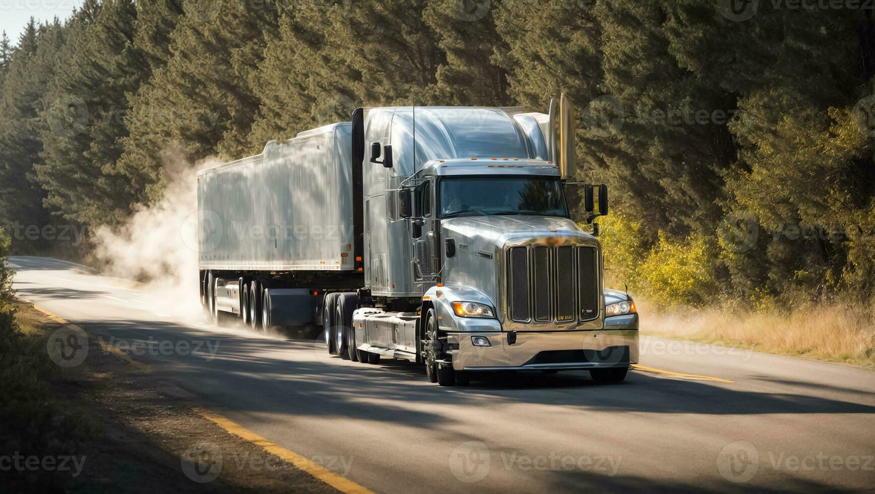 ai généré un camion conduite vers le bas le route dans été photo