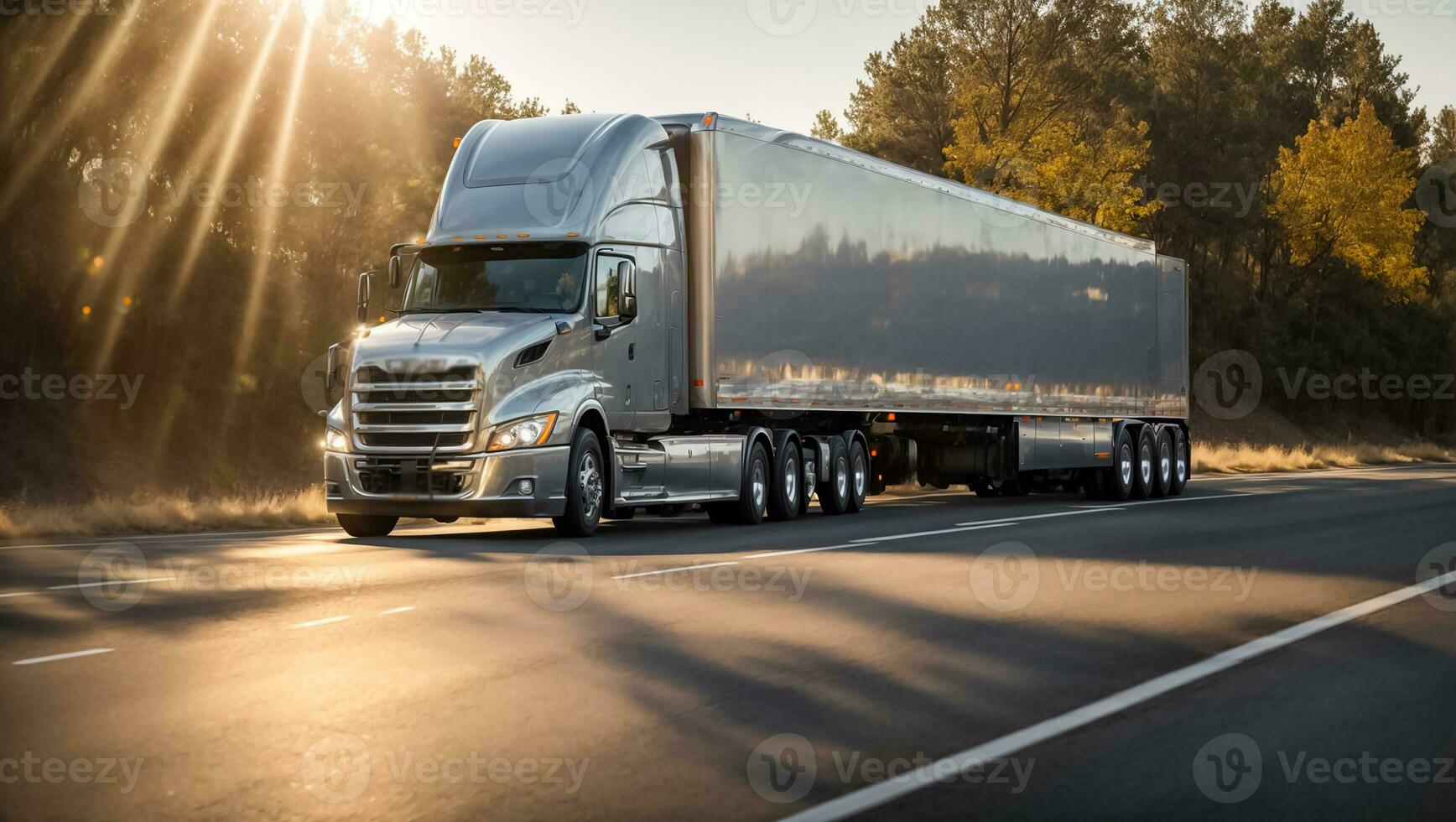 ai généré un camion conduite vers le bas le route dans été photo