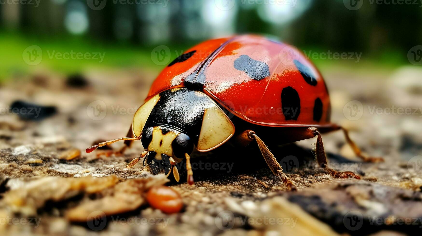 ai généré photo de coccinelle scarabée sur une sol. génératif ai