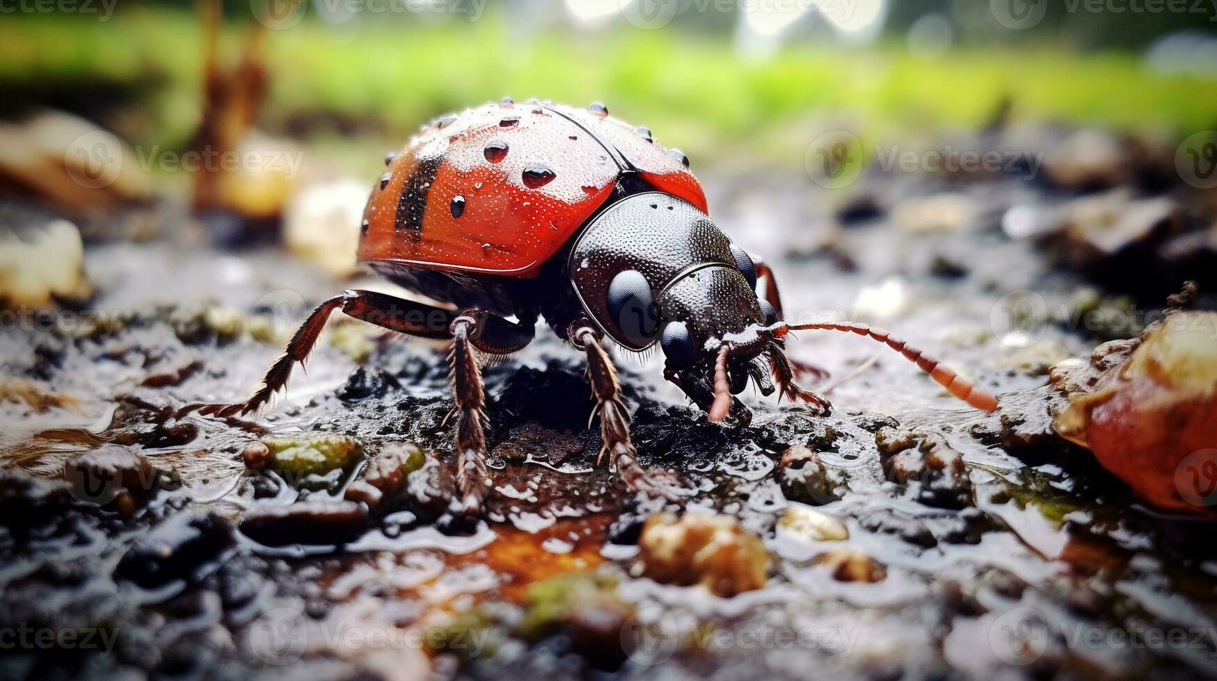 ai généré photo de coccinelle scarabée sur une sol. génératif ai