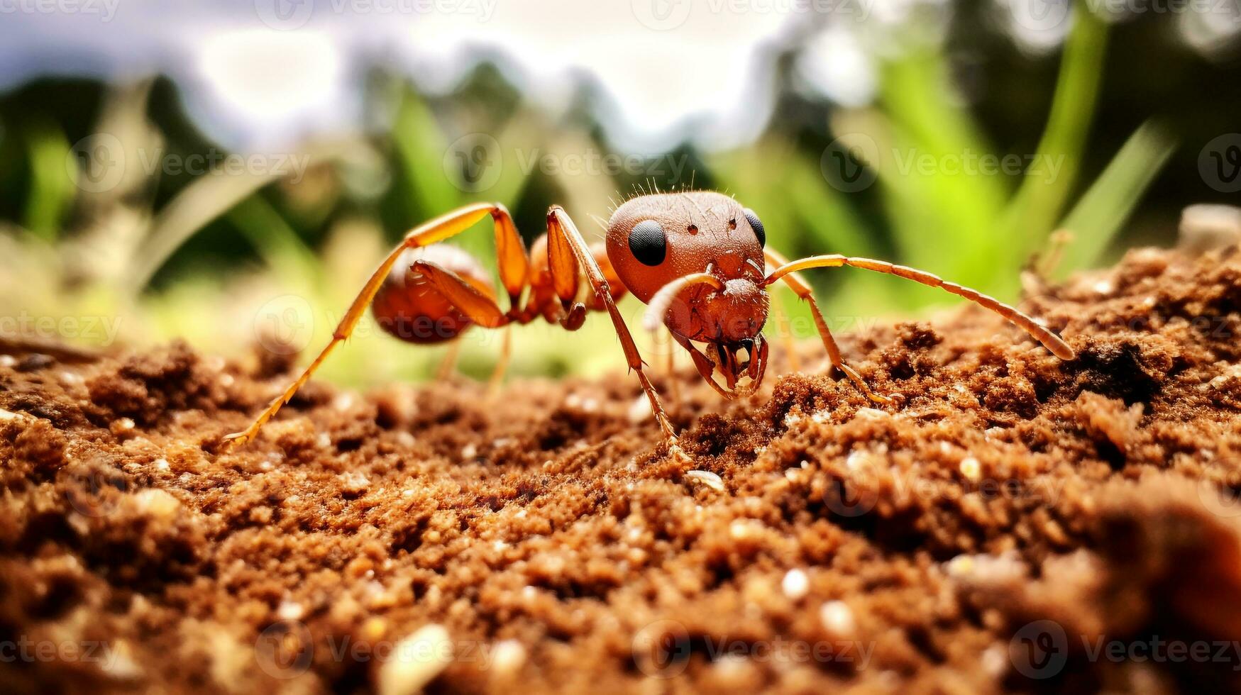 ai généré photo de Feu fourmi sur une sol. génératif ai