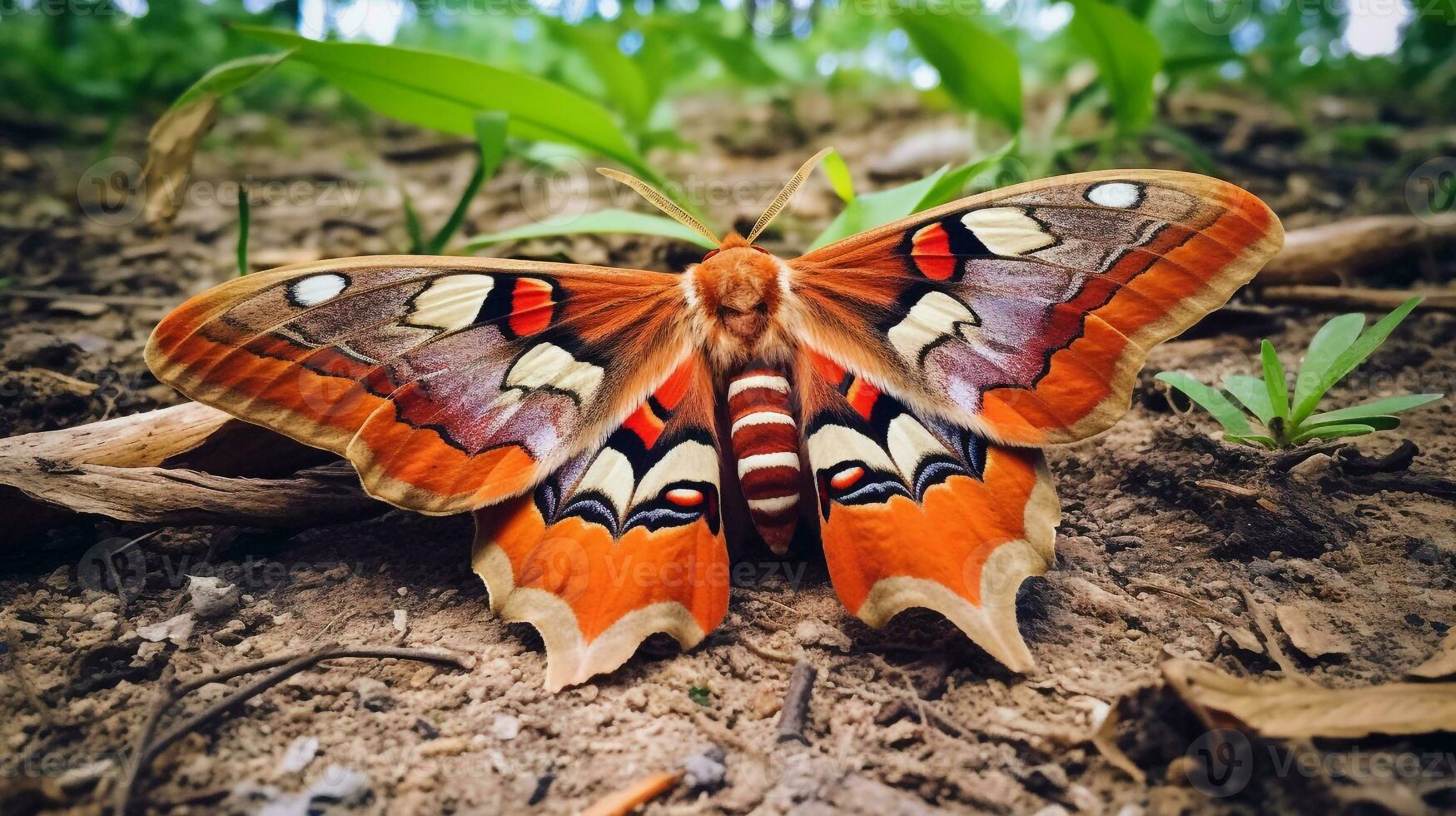 ai généré photo de atlas papillon de nuit sur une sol. génératif ai