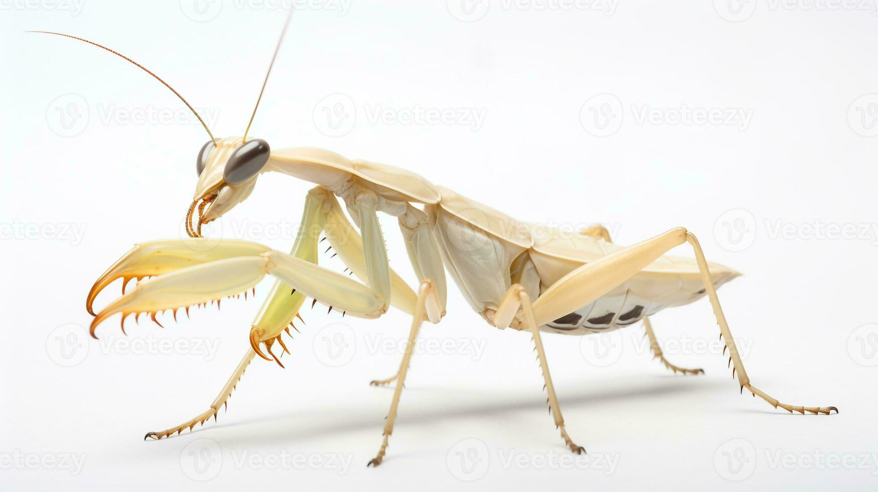 ai généré photo de orchidée mante isolé sur blanc Contexte. génératif ai