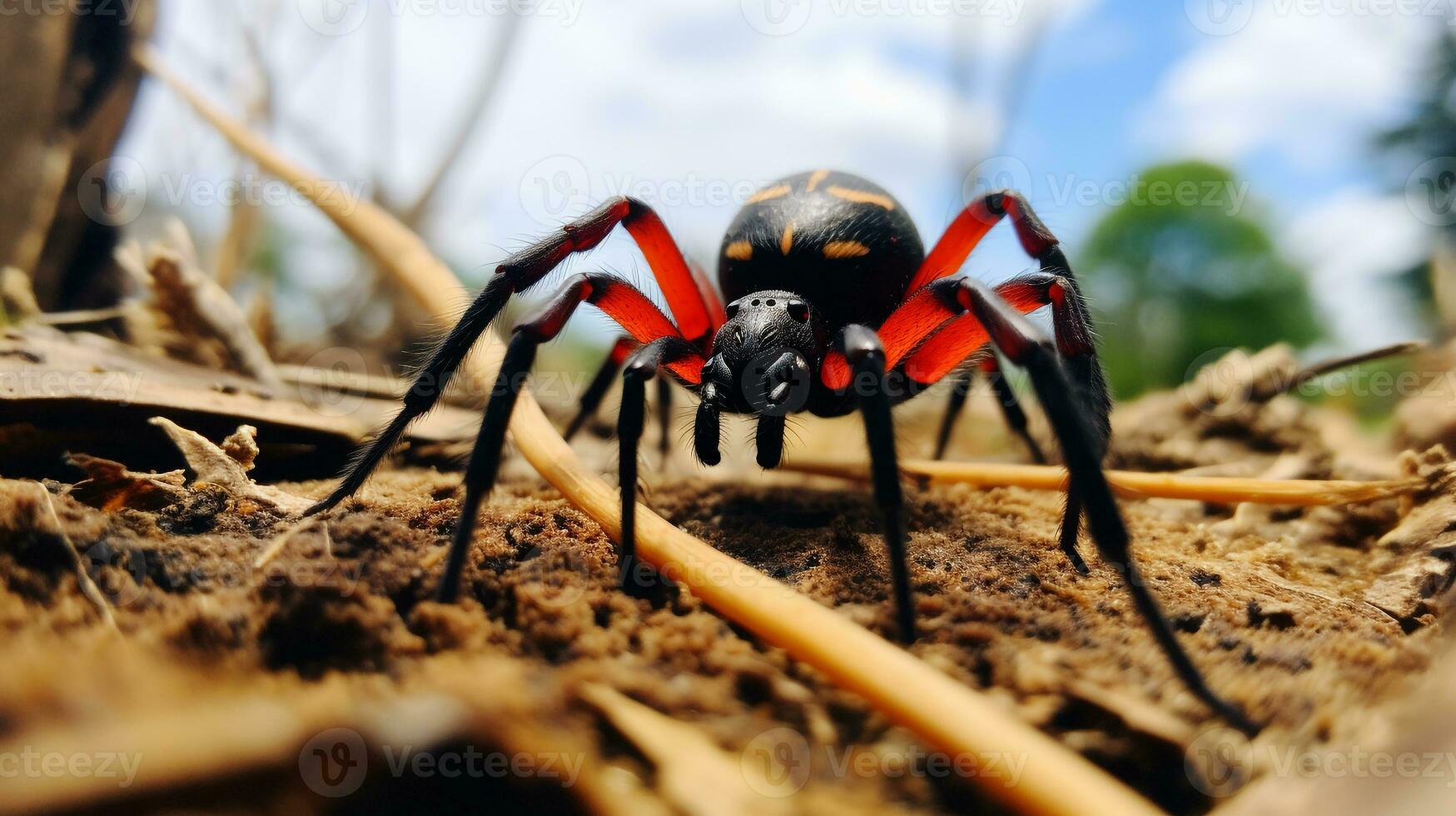 ai généré photo de redback araignée sur une sol. génératif ai