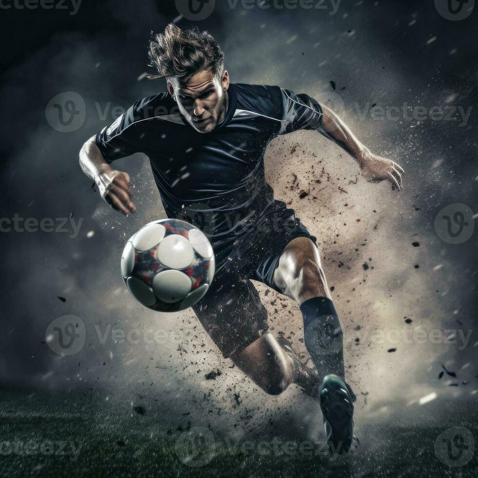 ai généré un homme football joueur homme dans action photo