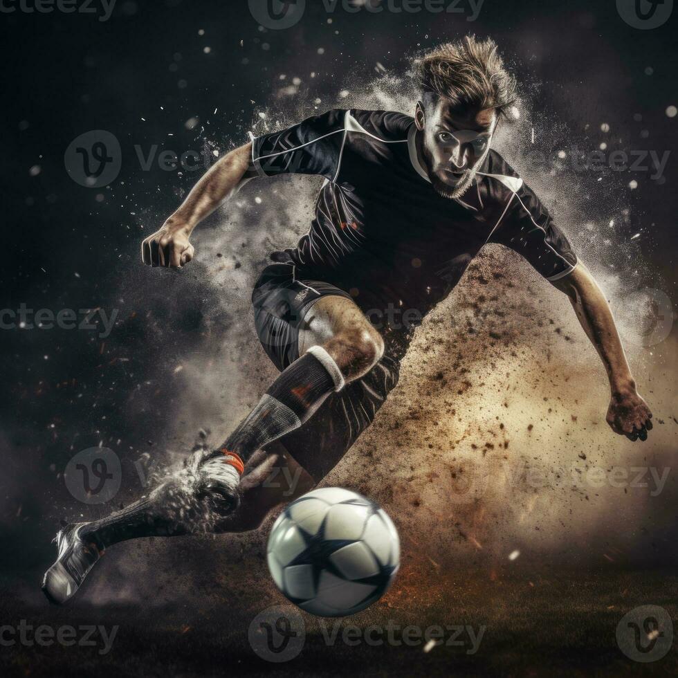 ai généré un homme football joueur homme dans action photo