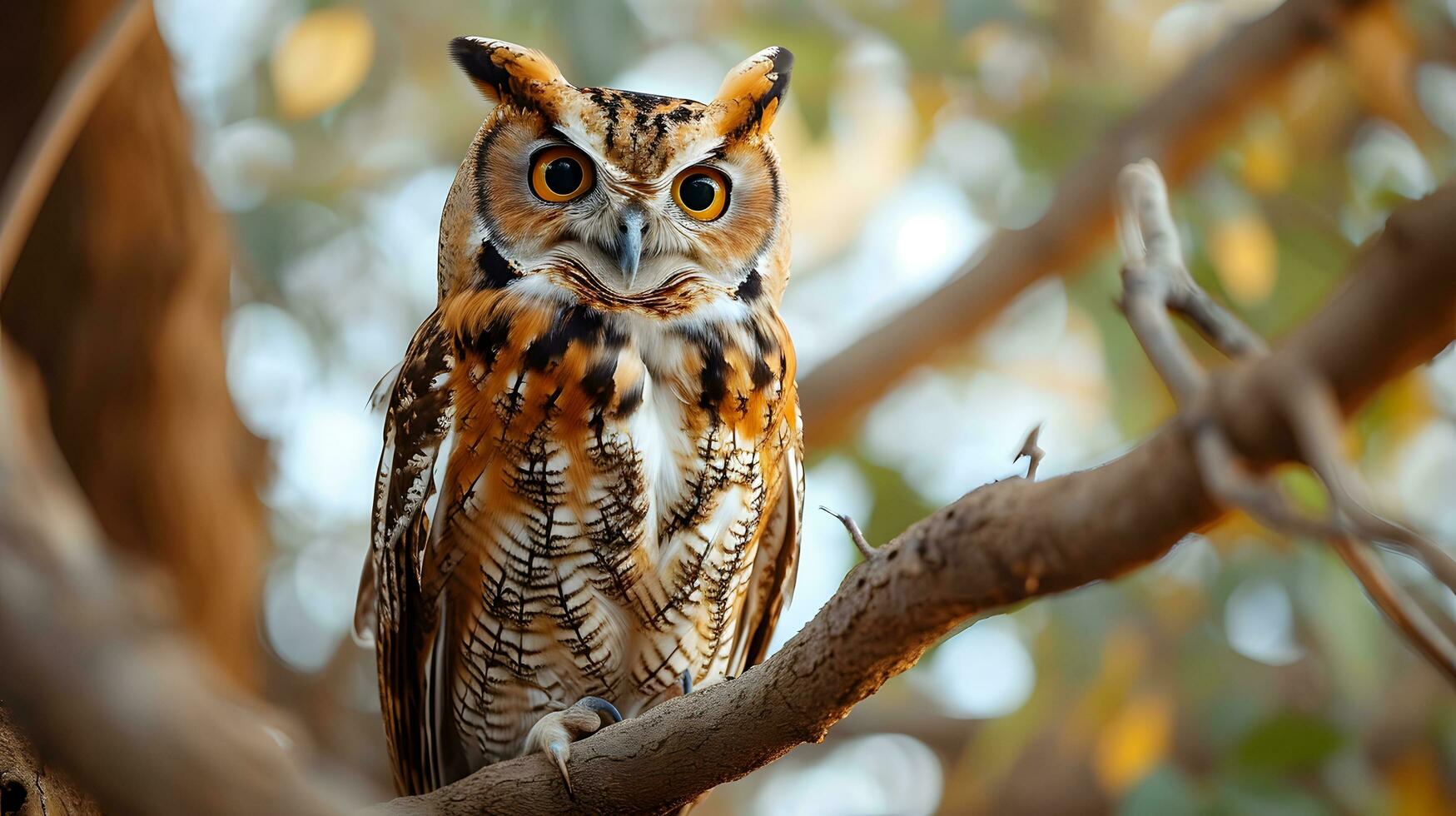 ai généré majestueux hibou perché dans le chaleur de l'automne photo