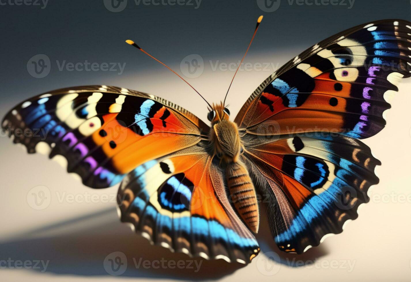 ai généré une papillon est séance sur une plante avec feuilles photo