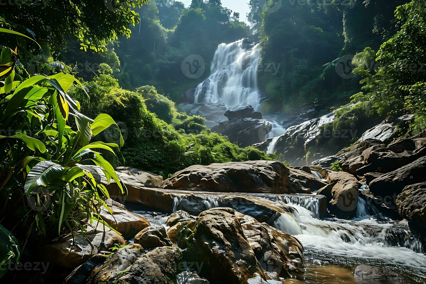 ai généré photo de une magnifique cascade dans le forêt