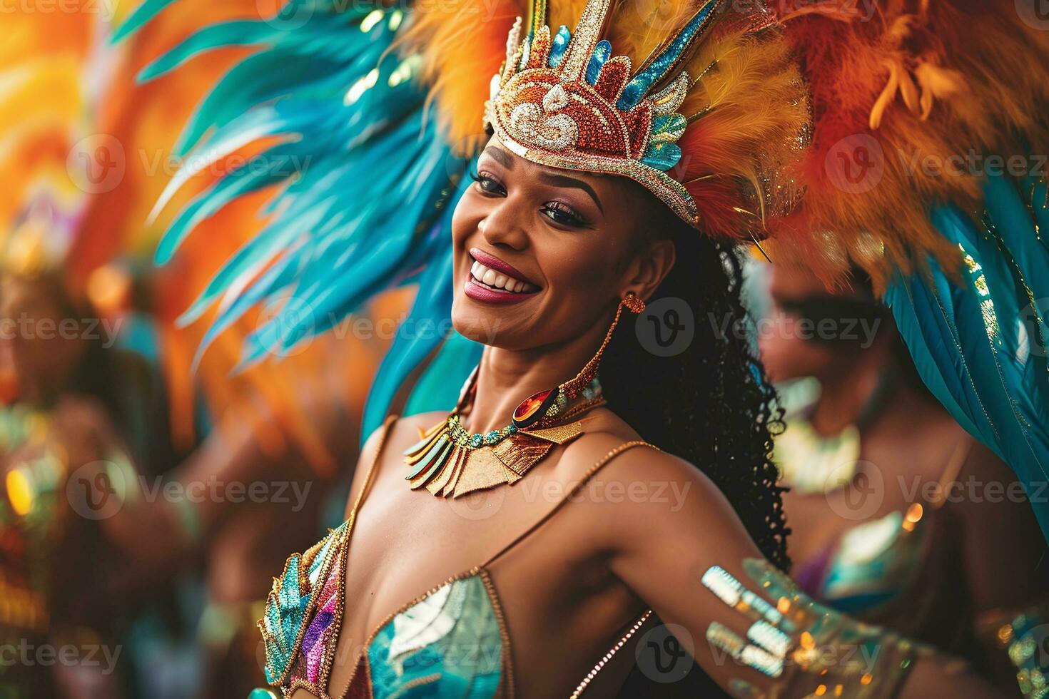 ai généré photo de une femme dansant à une carnaval.