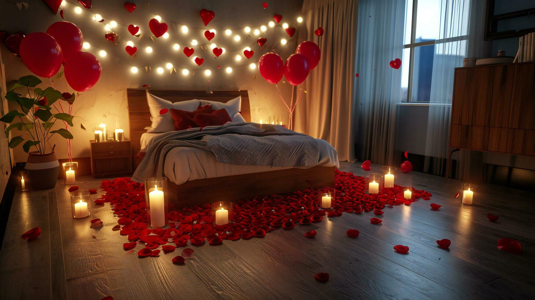 ai généré l'amour dans le air avec des ballons et aux chandelles chambre photo