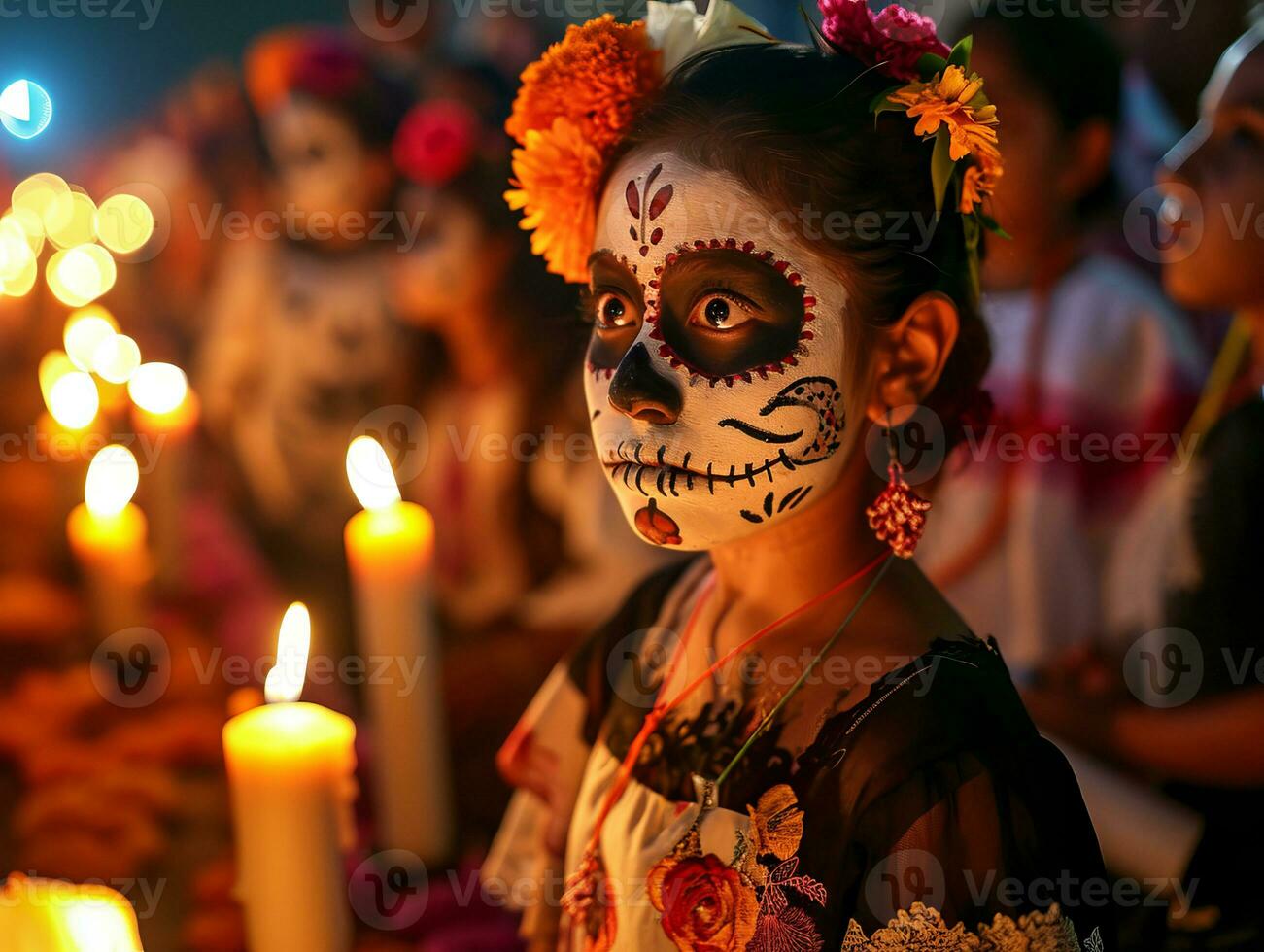 ai généré mexicain vacances journée de le mort, aztèque fête lorsque des familles honneur leur les ancêtres photo