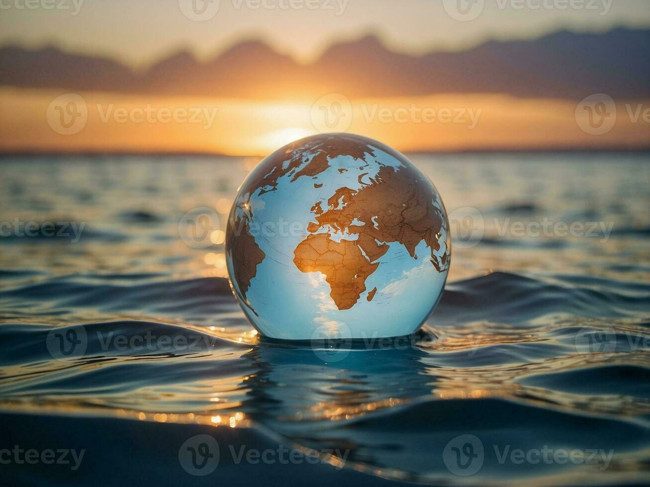 ai généré globe dans océan, concept de éco durabilité alternative vert nettoyer énergie et nettoyer environnement photo