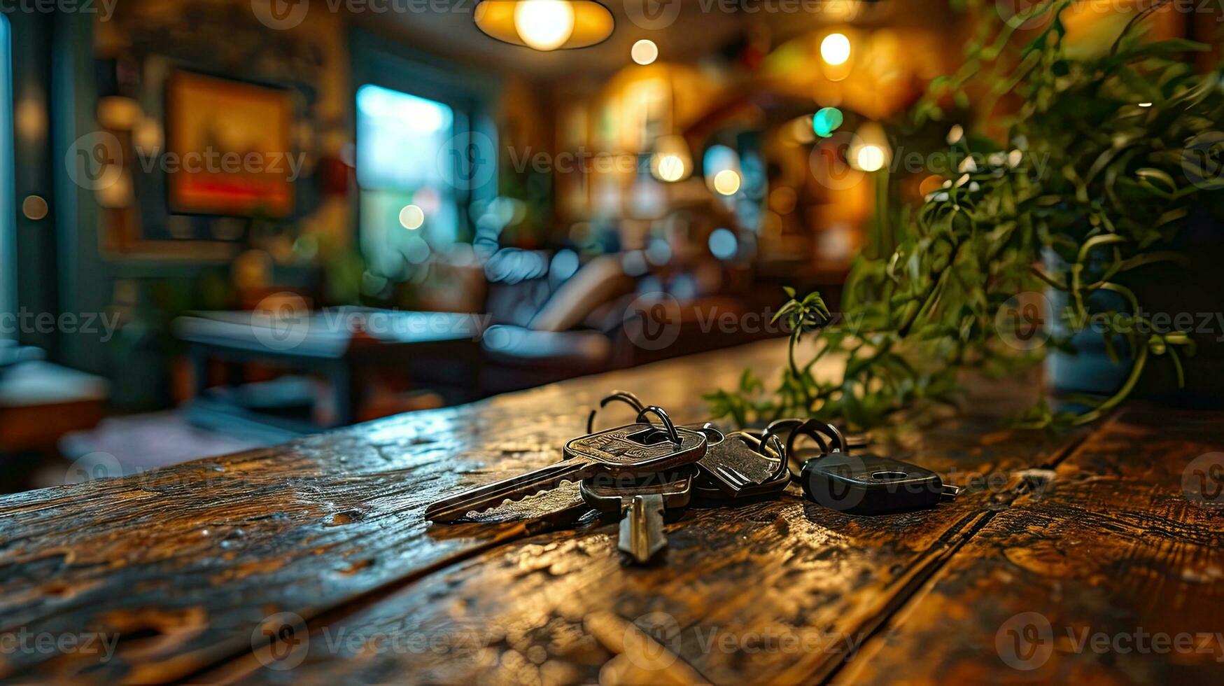 ai généré ensemble de maison clés sur table dans une réel biens concept. photo