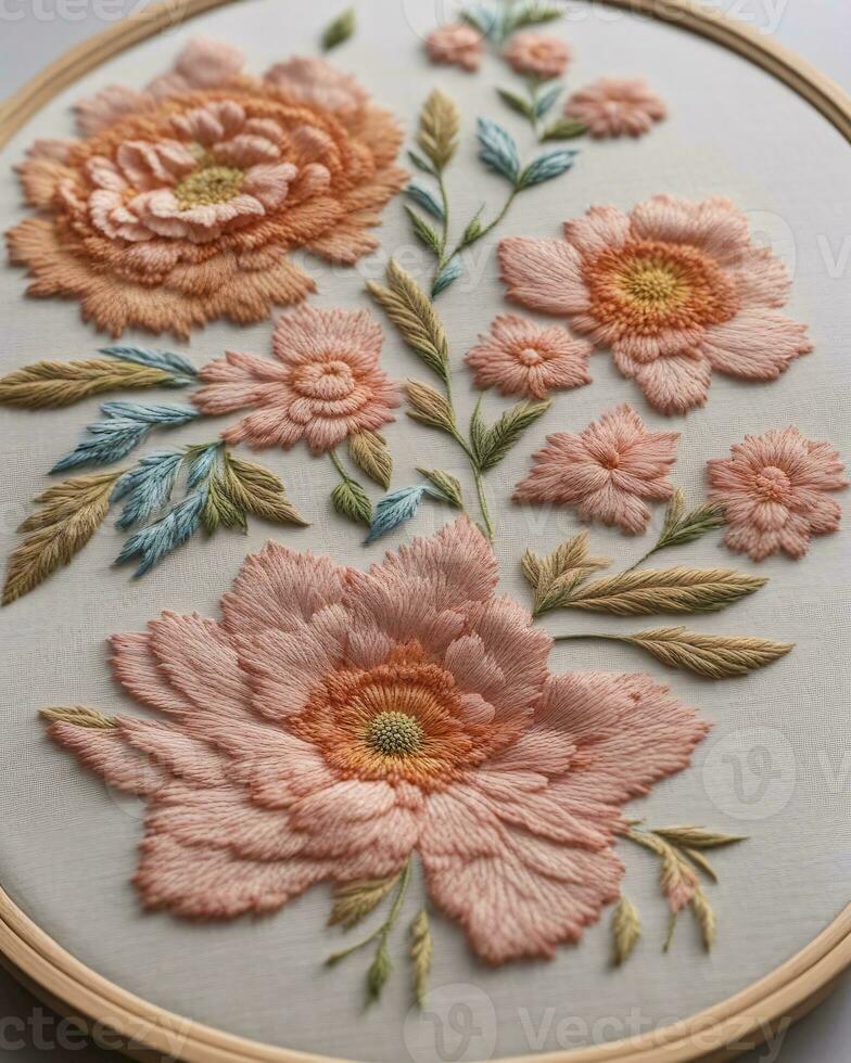 ai généré broderie de une fleur photo