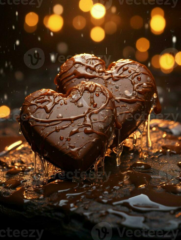 ai généré deux cœur forme chocolat, symbole de aimer, de fête élément, content la Saint-Valentin jour, La publicité Matériel photo