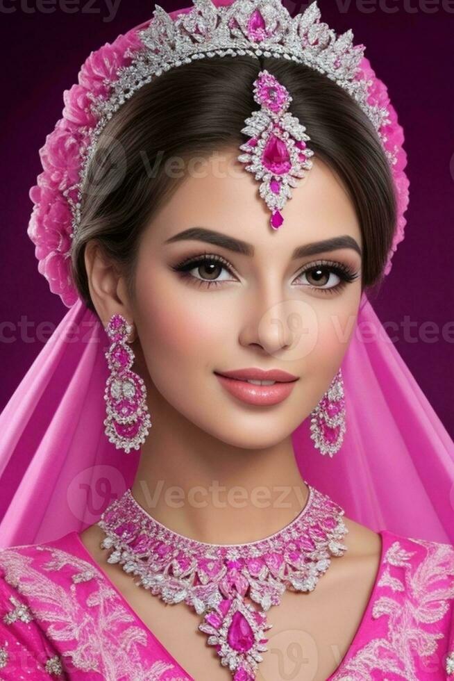 ai généré mariage de mariée maquillage pakistanais et Indien photo