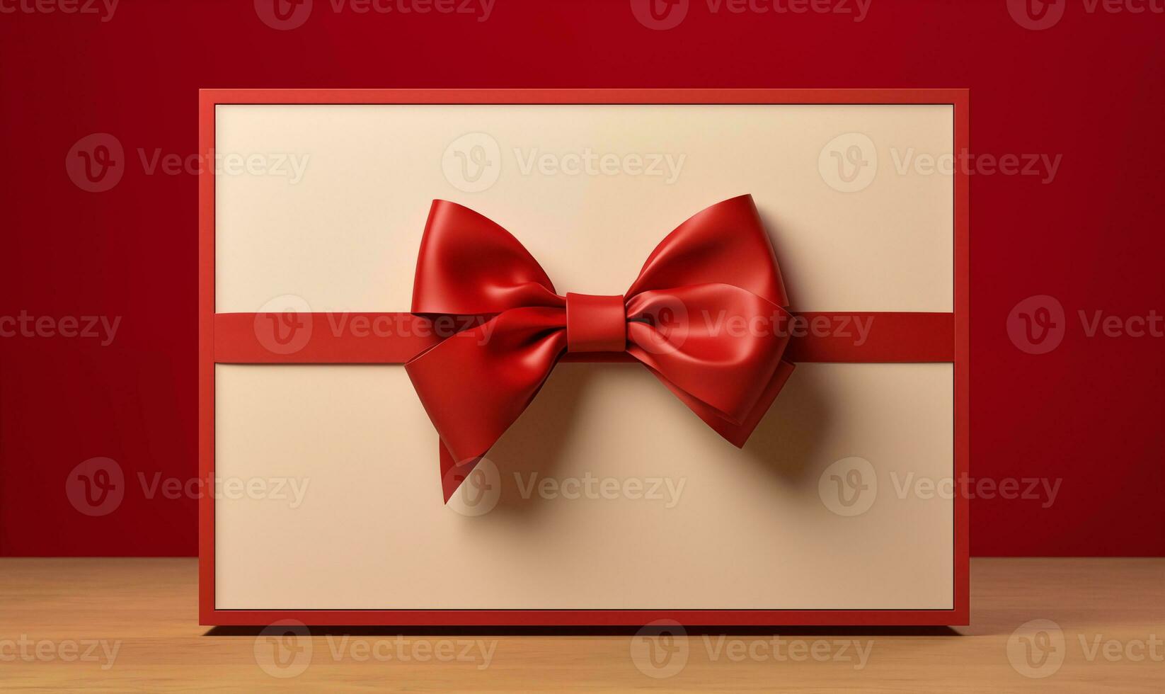 ai généré une blanc cadeau boîte avec une rouge arc sur une rouge Contexte. la Saint-Valentin journée fête. Noël. généré par artificiel intelligence. photo