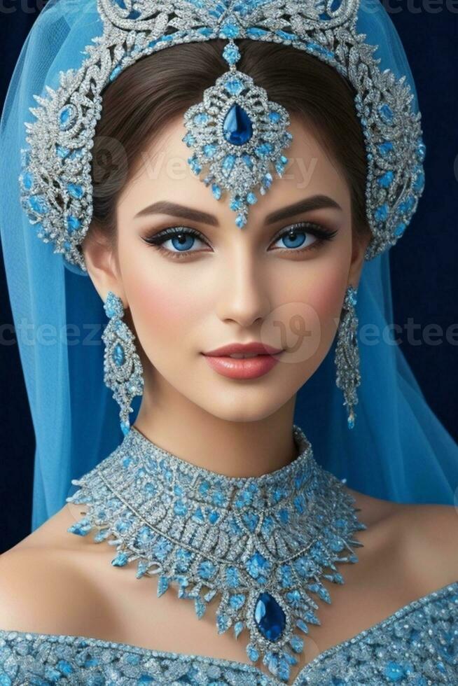 ai généré mariage de mariée maquillage pakistanais et Indien photo