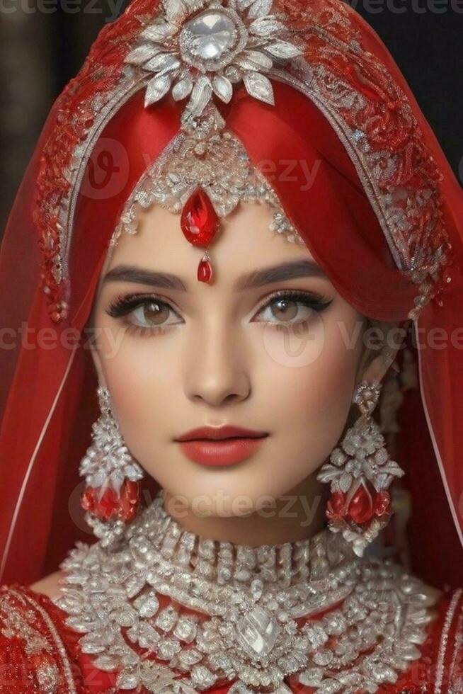 ai généré mariage de mariée maquillage pakistanais et Indien photo