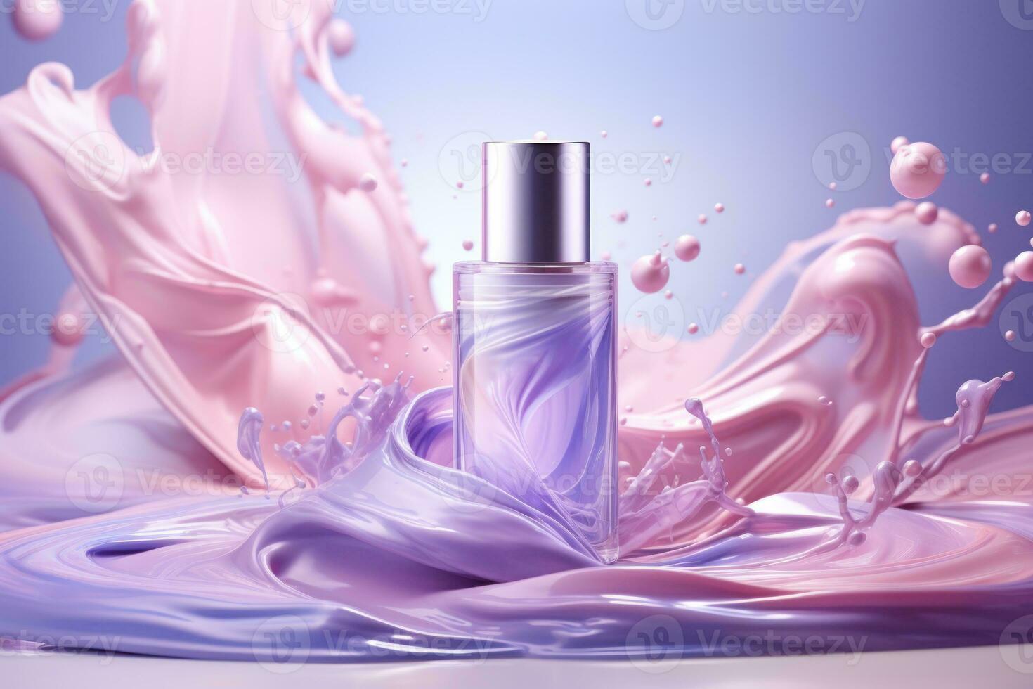 ai généré luxe peptide lotion sur lumière violet et blanc, dans le style de contemporain art. génératif ai photo