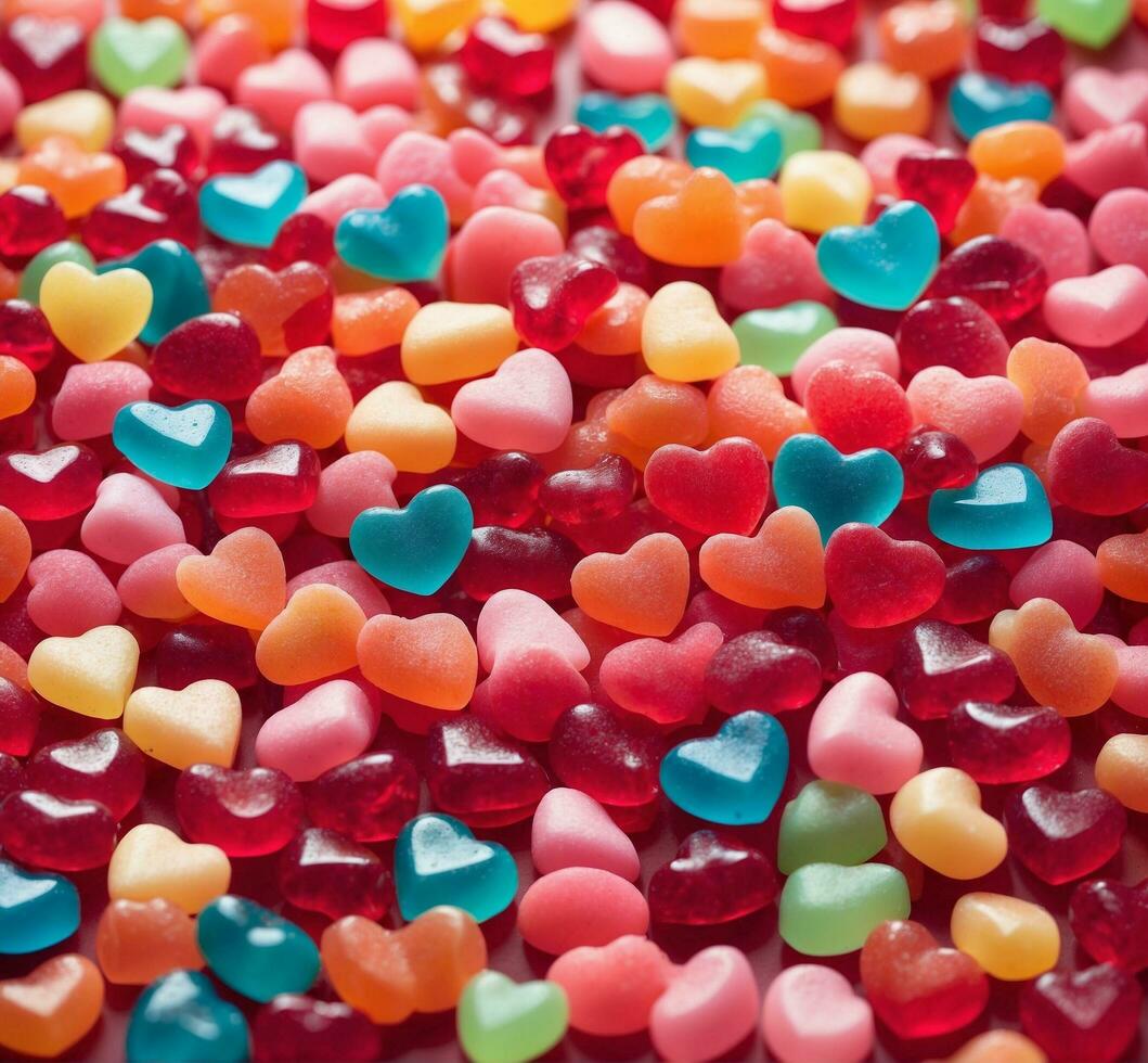 ai généré coloré en forme de coeur sucre des sucreries pour valentines journée Contexte photo